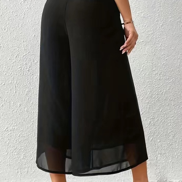 NIP WIDE LEG CAPRI SHEER OVERLAY PALAZZO PANTS BLACK DRESS HOLIDAY SIZE 6 MEDIUM - Picture 2 of 9